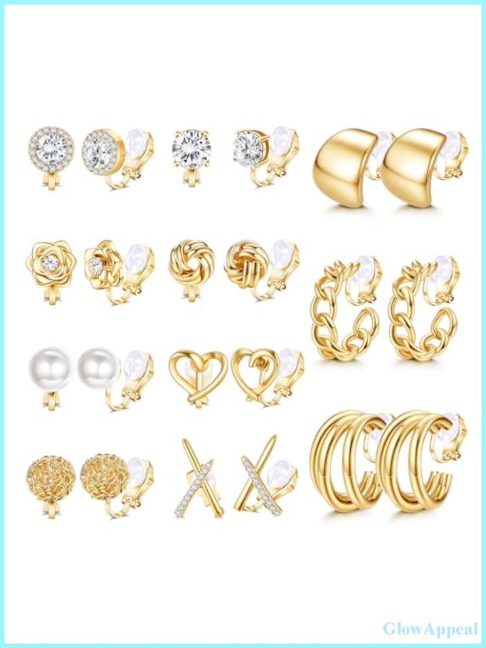 11 Pairs 14K Gold Plated Clip On Earrings for Women Non Pierced